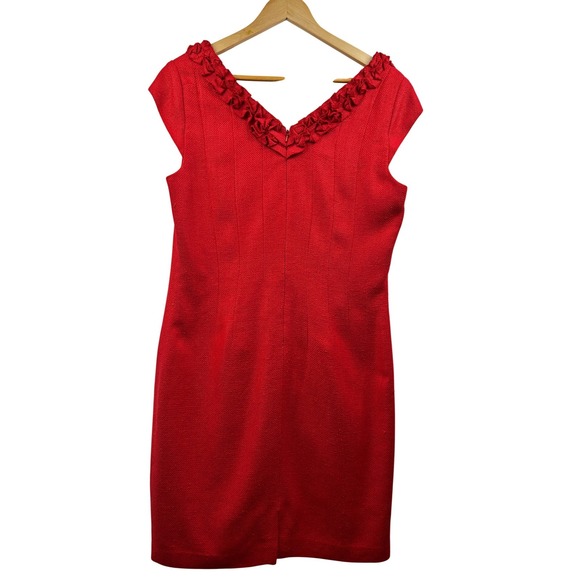 Kay Unger Dress Women 12 Ruffle Neck 100% Silk Sheath Classic Elegance Timeless - Picture 2 of 9